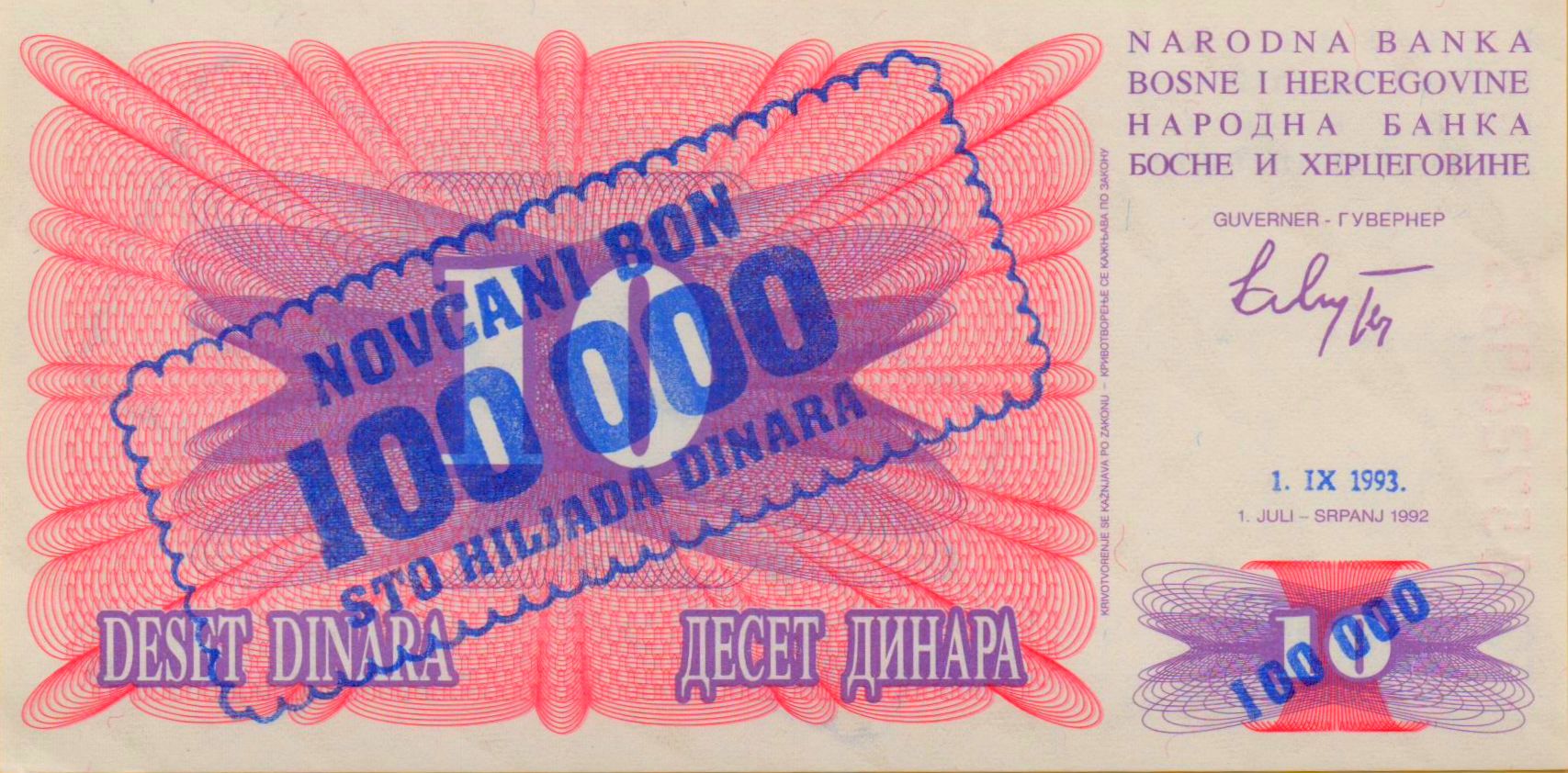 Bosnia 100000 1993 UNC P-34/a